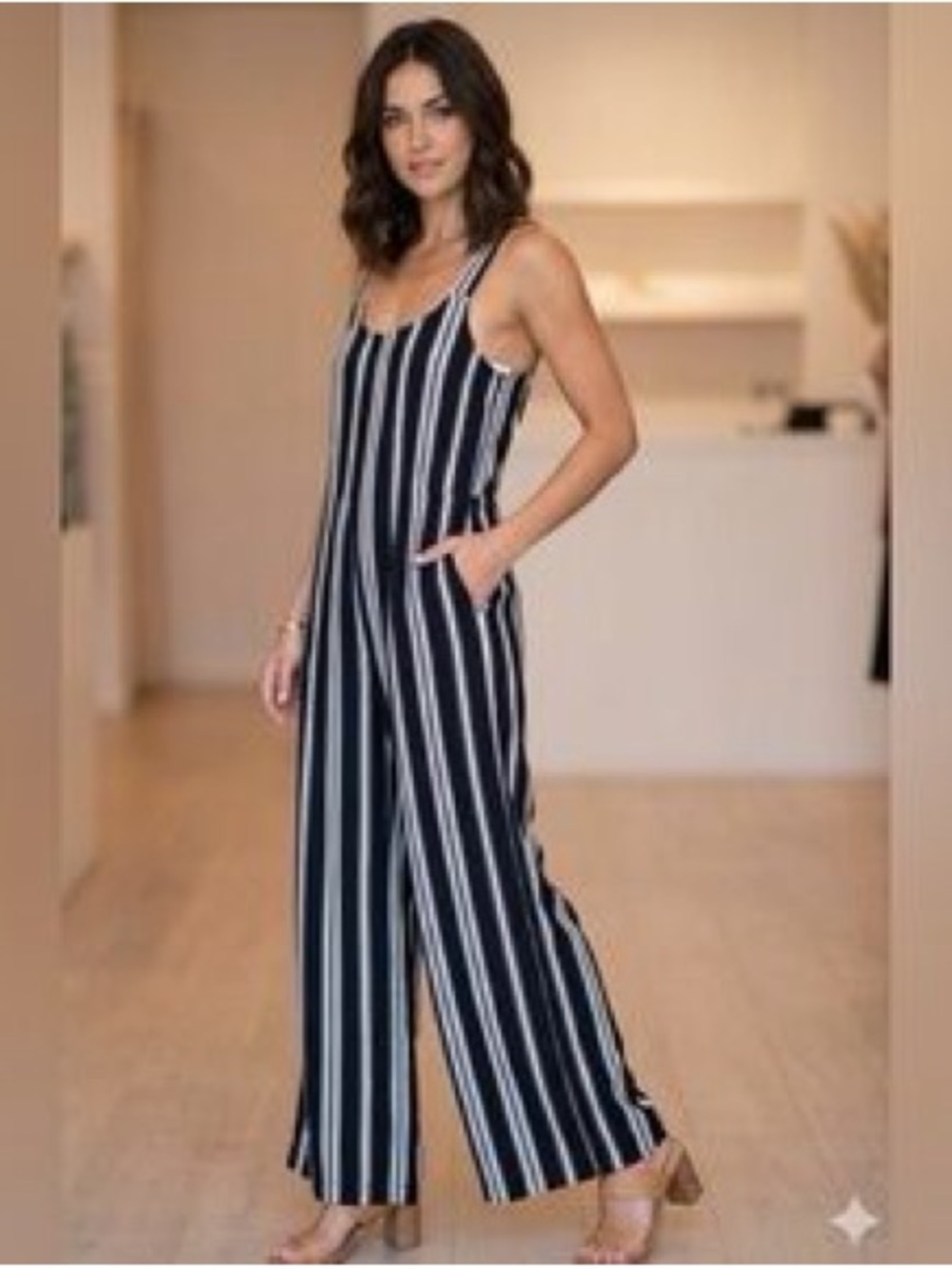 Wild Fable Striped Black & White Wide-Leg Jumpsuit